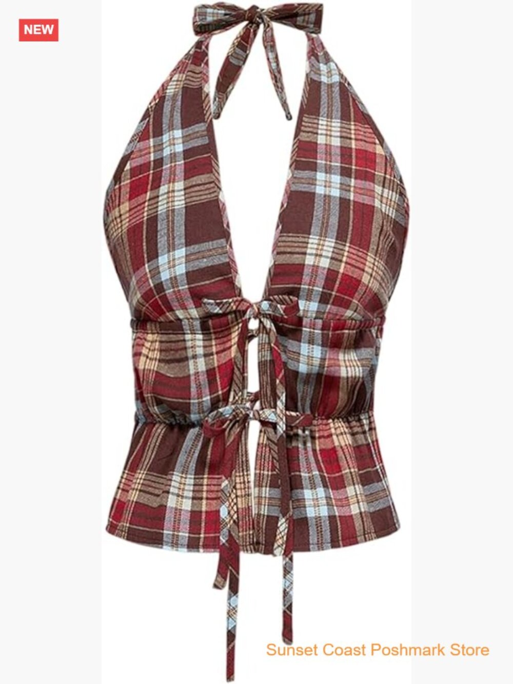Y2K Plaid Tie Back Halter Top Vintage Backless Going Out Top